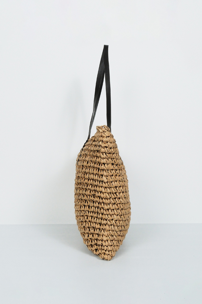 BE BLUE - NATÜREL DERİ SAPLI HASIR ÇANTA