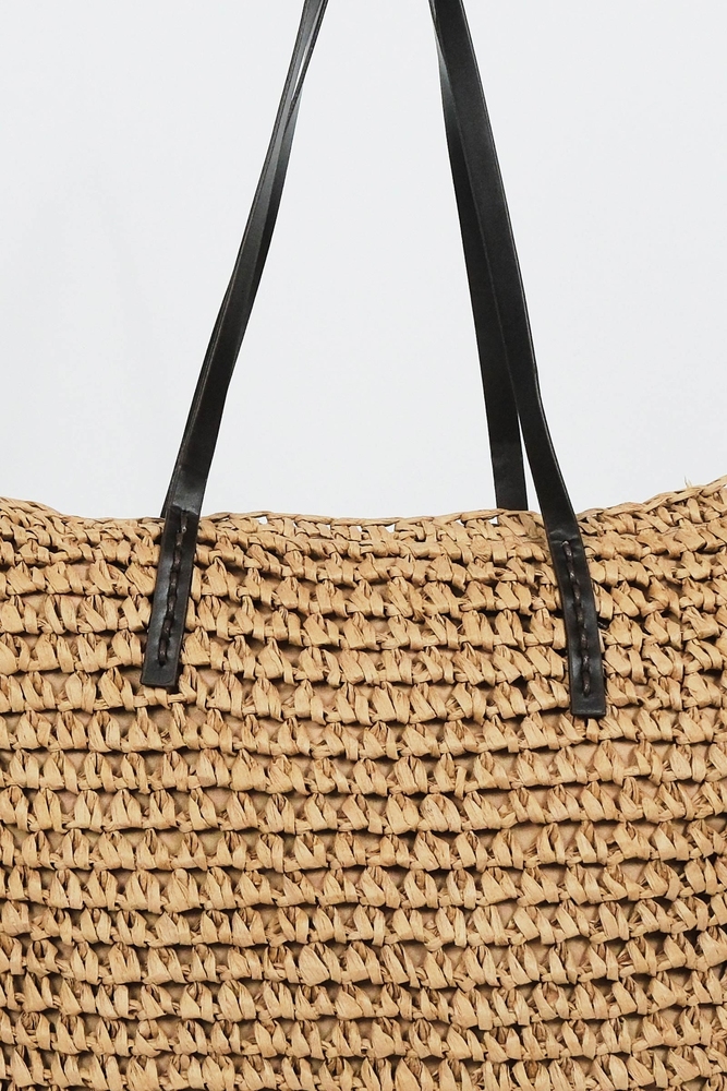 BE BLUE - NATÜREL DERİ SAPLI HASIR ÇANTA