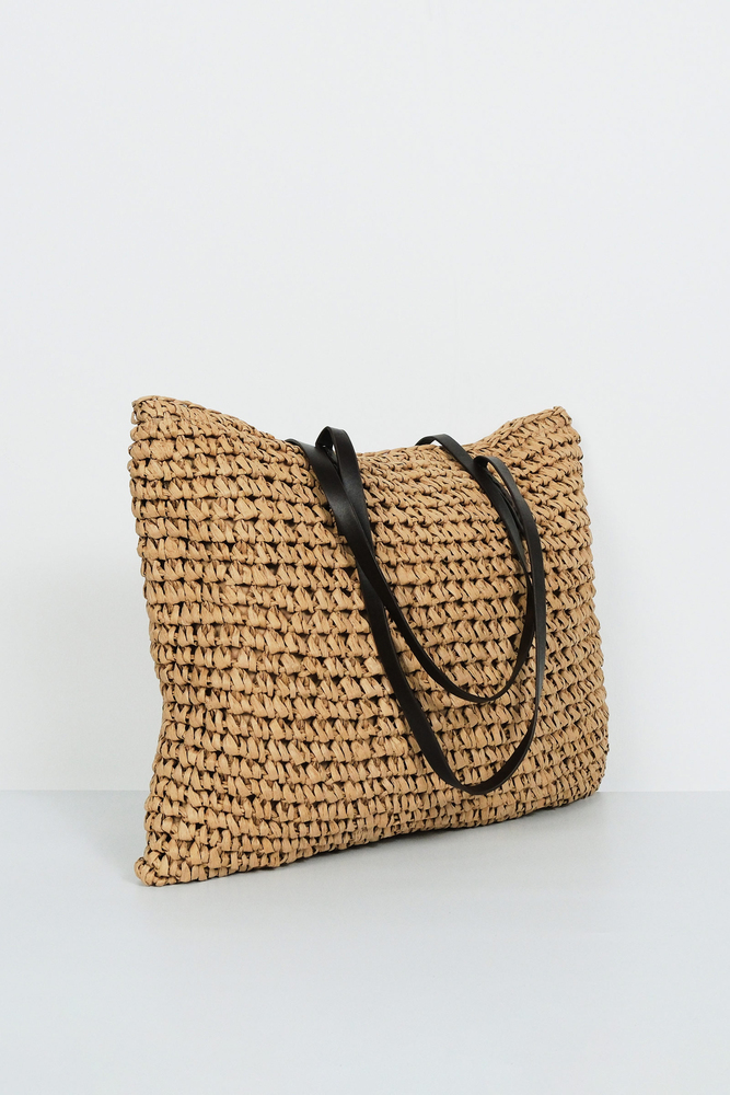 BE BLUE - NATÜREL DERİ SAPLI HASIR ÇANTA