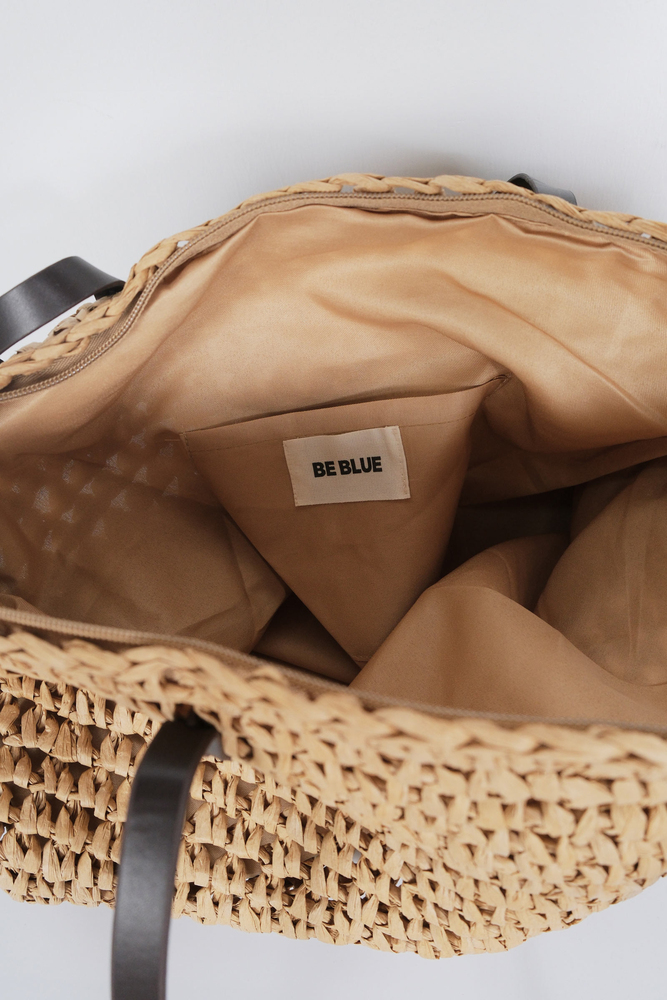 BE BLUE - NATÜREL DERİ SAPLI HASIR ÇANTA