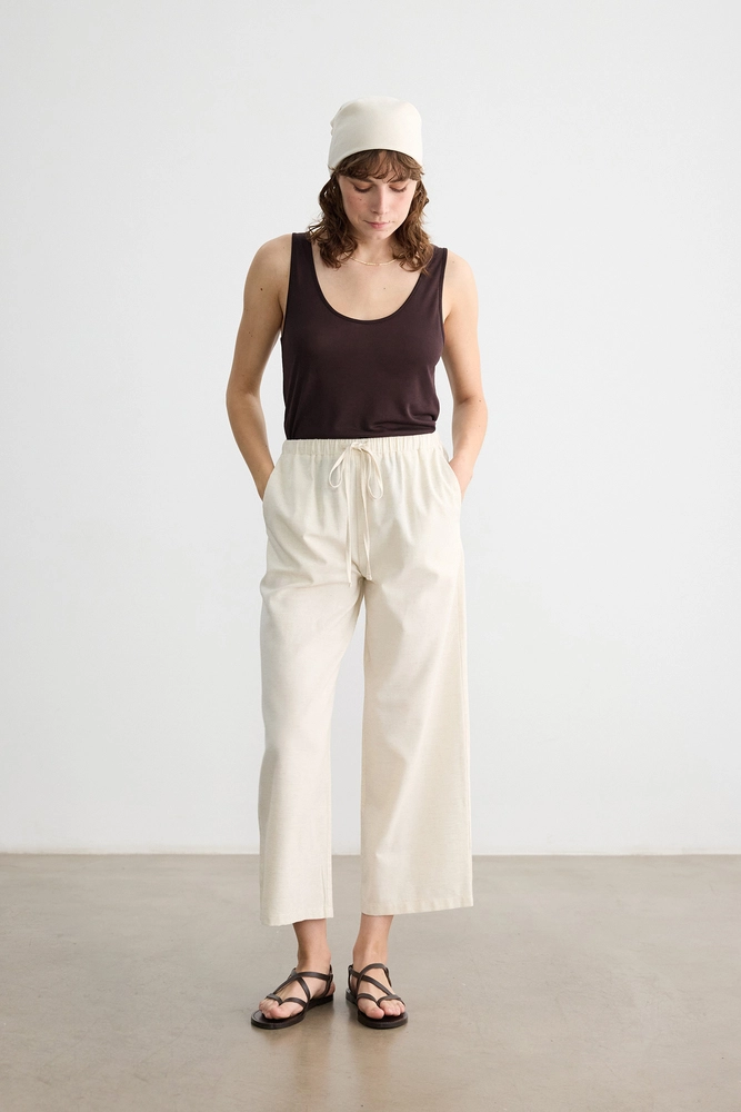 BE BLUE - NATÜREL DÜZ KESİM PAMUK KETEN PANTOLON