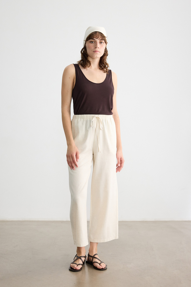 BE BLUE - NATÜREL DÜZ KESİM PAMUK KETEN PANTOLON