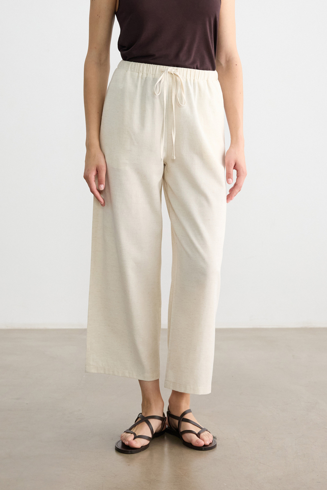 BE BLUE - NATÜREL DÜZ KESİM PAMUK KETEN PANTOLON