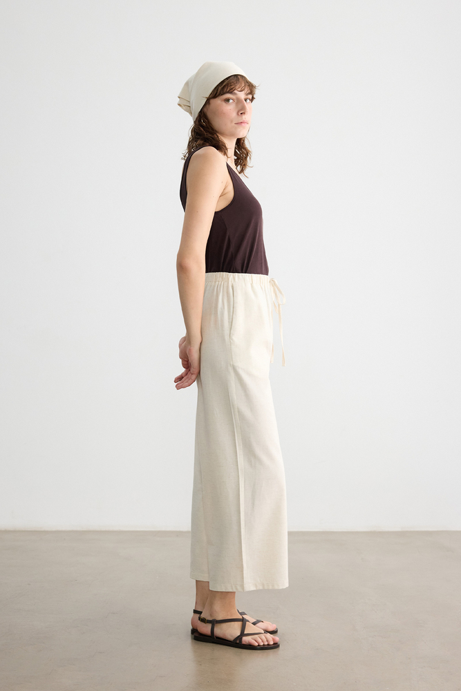 BE BLUE - NATÜREL DÜZ KESİM PAMUK KETEN PANTOLON