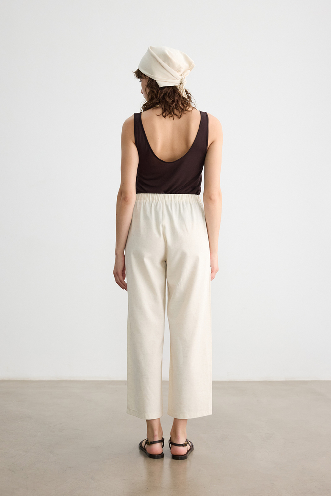 BE BLUE - NATÜREL DÜZ KESİM PAMUK KETEN PANTOLON