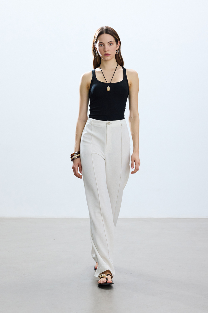 BE BLUE - NATÜREL NERVÜRLÜ VİSKON KETEN PANTOLON