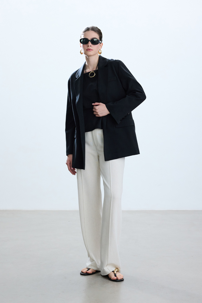 BE BLUE - NATÜREL NERVÜRLÜ VİSKON KETEN PANTOLON