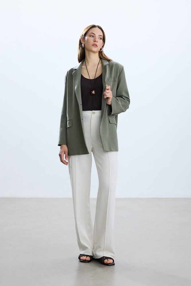 BE BLUE - NATÜREL NERVÜRLÜ VİSKON KETEN PANTOLON