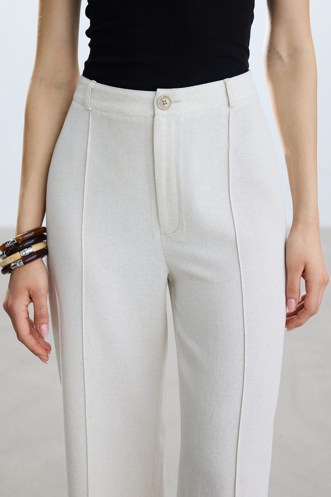 BE BLUE - NATÜREL NERVÜRLÜ VİSKON KETEN PANTOLON