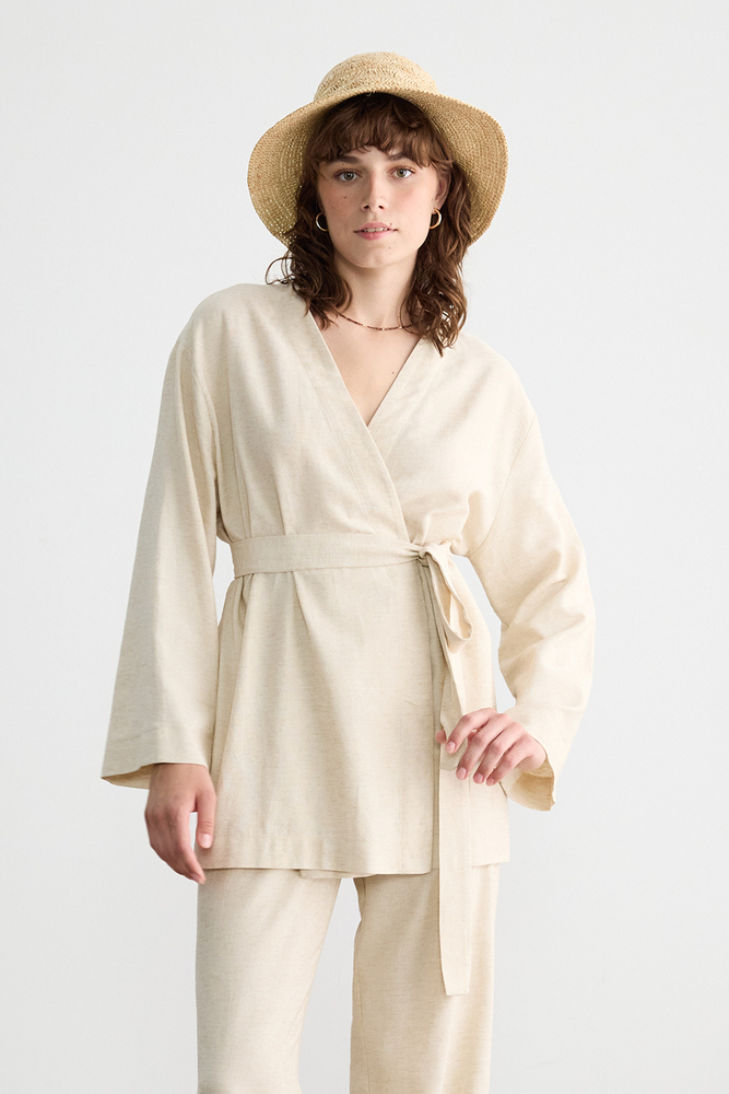 BE BLUE - NATÜREL PAMUK KETEN KİMONO