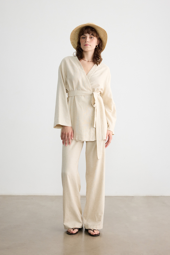 BE BLUE - NATÜREL PAMUK KETEN KİMONO