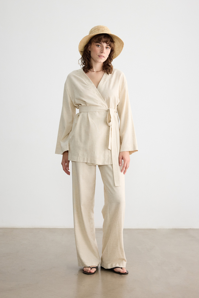 BE BLUE - NATÜREL PAMUK KETEN KİMONO
