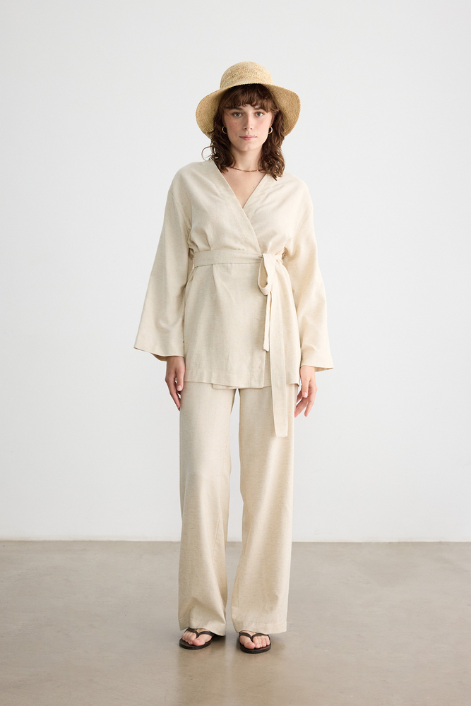 BE BLUE - NATÜREL PAMUK KETEN KİMONO