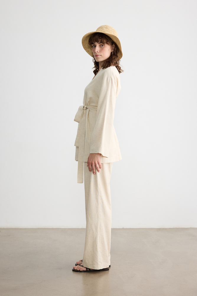 BE BLUE - NATÜREL PAMUK KETEN KİMONO