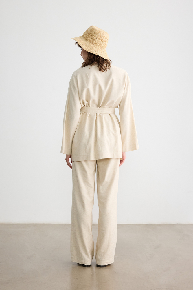 BE BLUE - NATÜREL PAMUK KETEN KİMONO