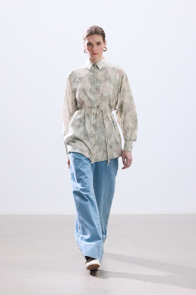 BE BLUE - PASTEL BRUSH DESENLİ VINTAGE GÖMLEK