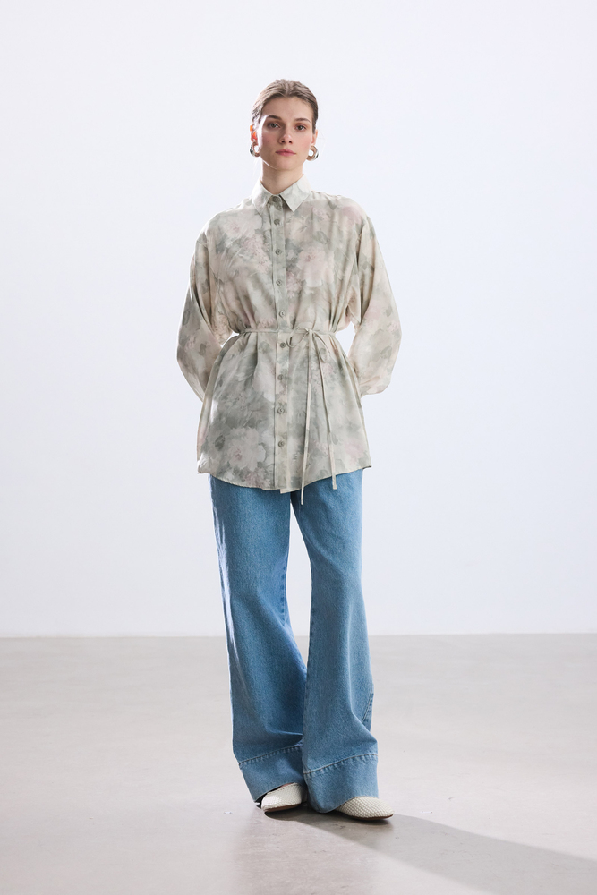 BE BLUE - PASTEL BRUSH DESENLİ VINTAGE GÖMLEK