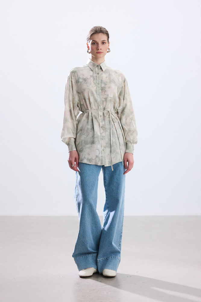 BE BLUE - PASTEL BRUSH DESENLİ VINTAGE GÖMLEK