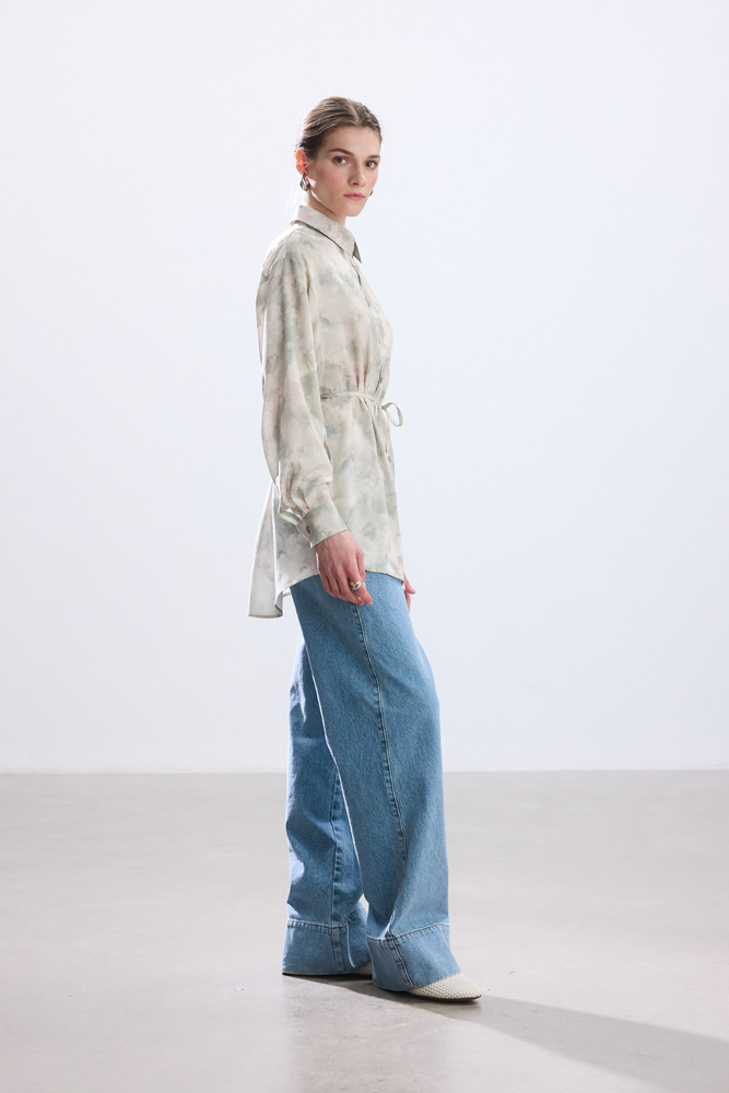 BE BLUE - PASTEL BRUSH DESENLİ VINTAGE GÖMLEK