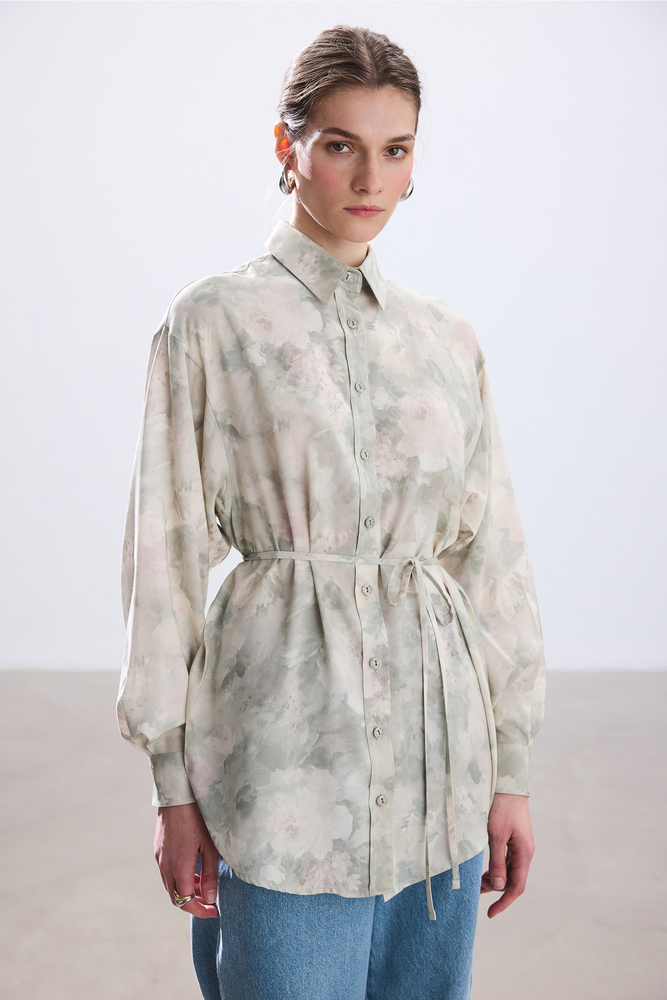 BE BLUE - PASTEL BRUSH DESENLİ VINTAGE GÖMLEK