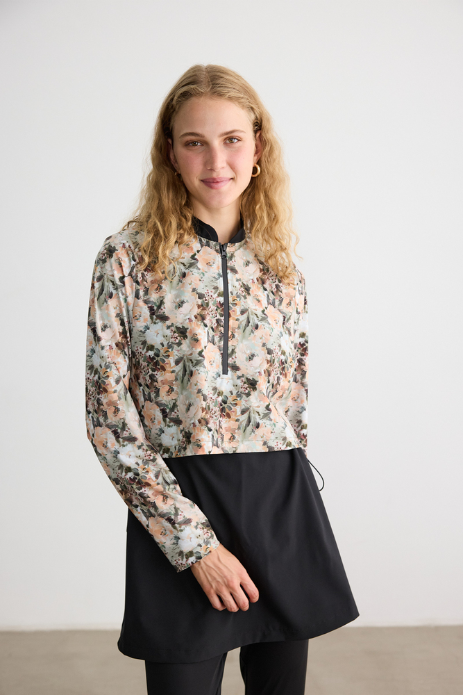 BE BLUE - PASTEL DESENLİ COMFORT TESETTÜR MAYO ELBİSE