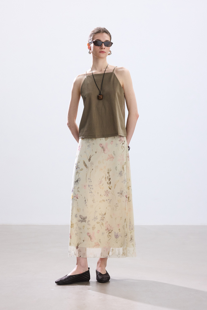 BE BLUE - PASTEL FLORAL DESENLİ TÜL ETEK