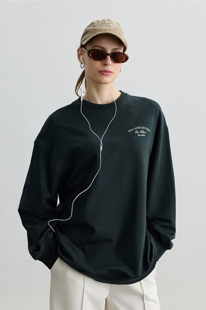 BE BLUE - PETROL BİSİKLET YAKA UZUN SWEATSHIRT