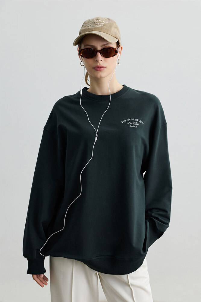 BE BLUE - PETROL BİSİKLET YAKA UZUN SWEATSHIRT (1)