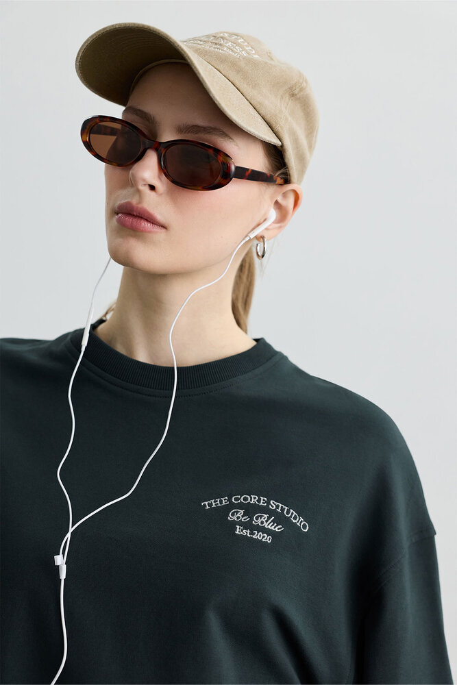 PETROL BİSİKLET YAKA UZUN SWEATSHIRT - Thumbnail