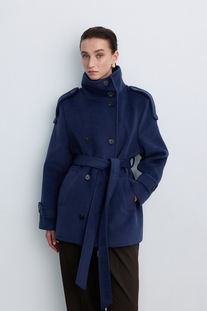 BE BLUE - PETROL DİK YAKA KAŞE KABAN