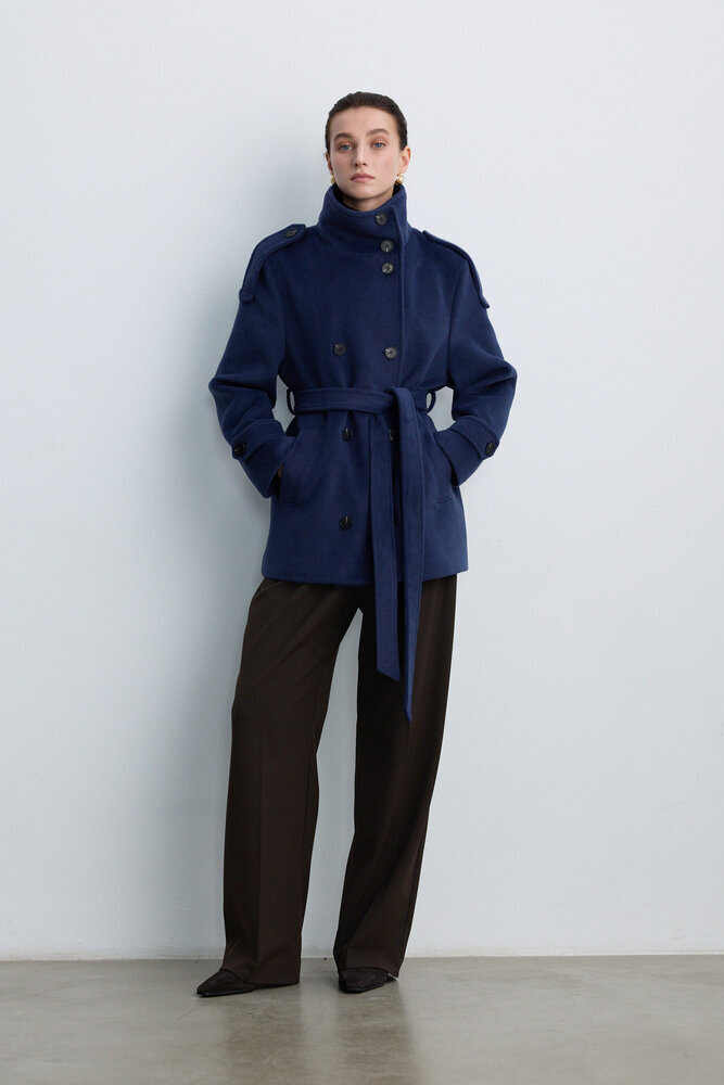 BE BLUE - PETROL DİK YAKA KAŞE KABAN