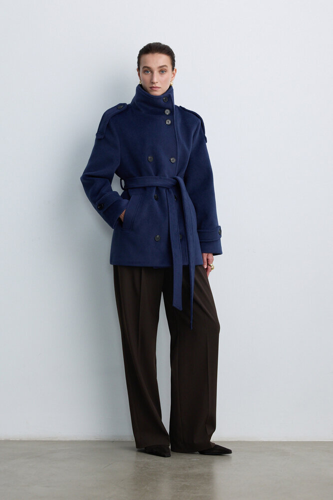 BE BLUE - PETROL DİK YAKA KAŞE KABAN