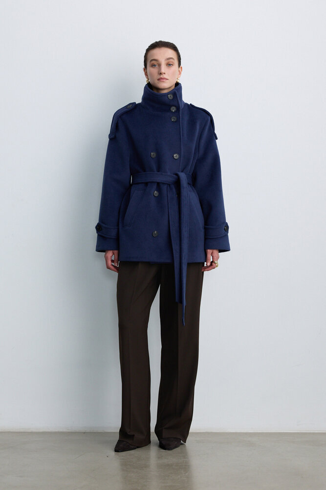 BE BLUE - PETROL DİK YAKA KAŞE KABAN