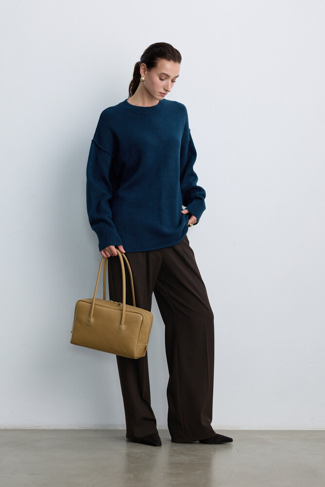 BE BLUE - PETROL DİKİŞ DETAYLI TRİKO KAZAK