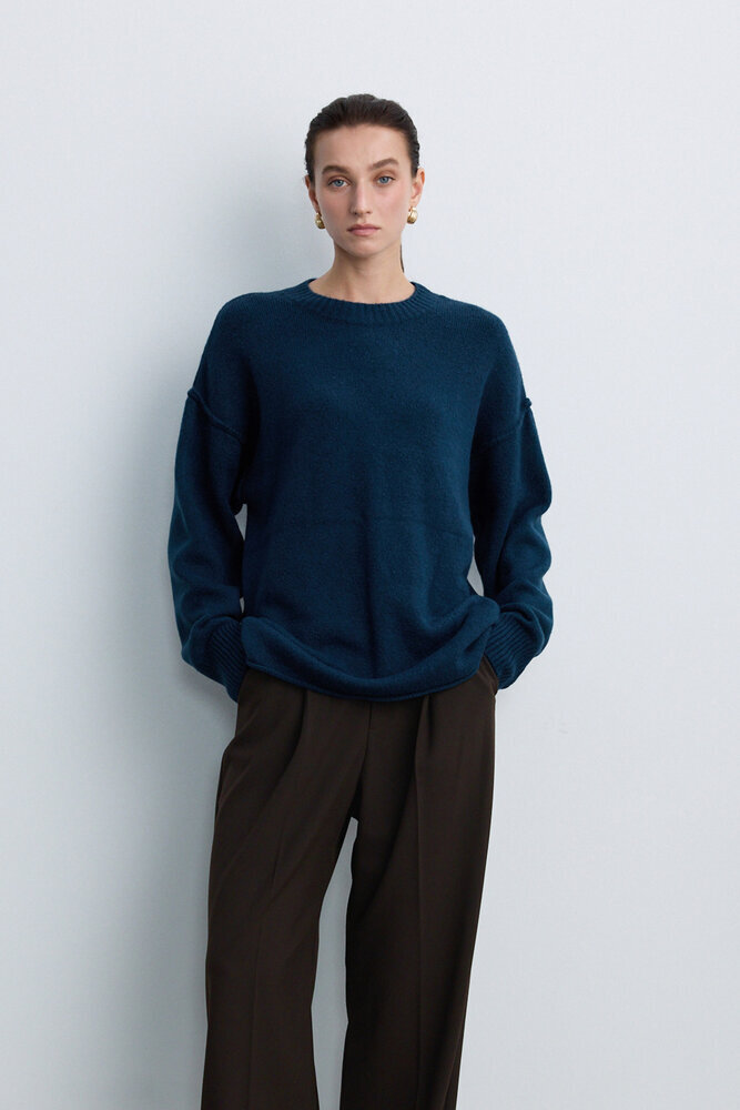 BE BLUE - PETROL DİKİŞ DETAYLI TRİKO KAZAK