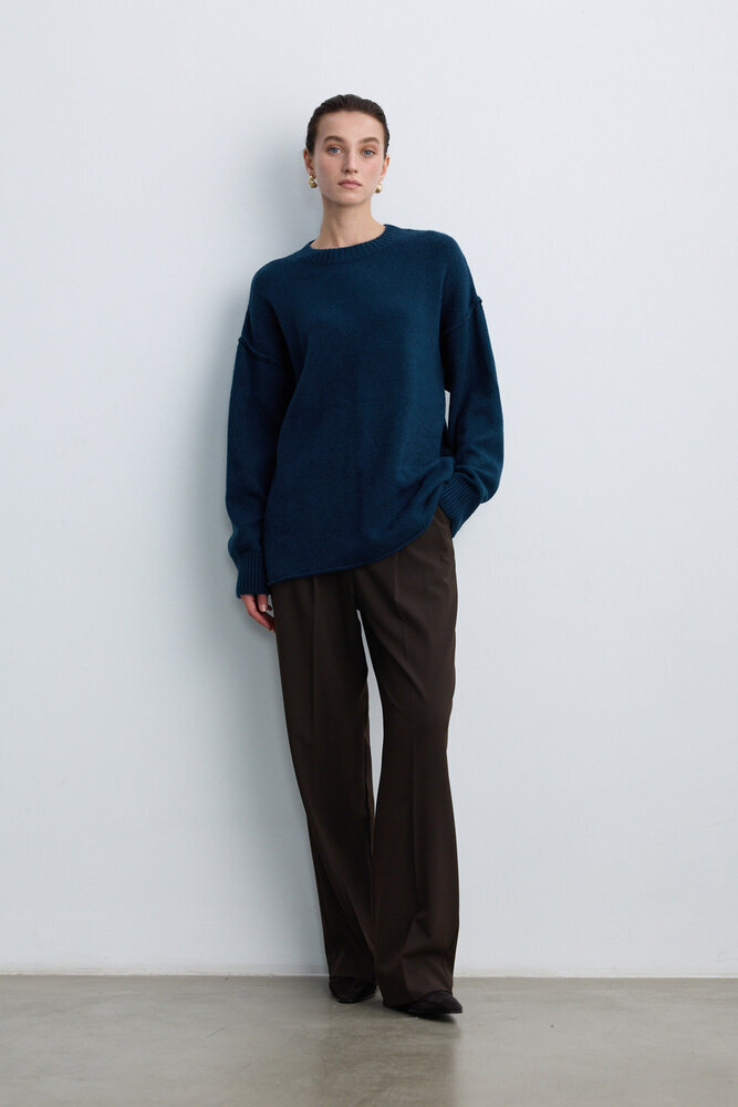 BE BLUE - PETROL DİKİŞ DETAYLI TRİKO KAZAK