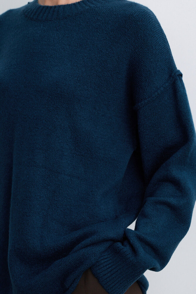 BE BLUE - PETROL DİKİŞ DETAYLI TRİKO KAZAK