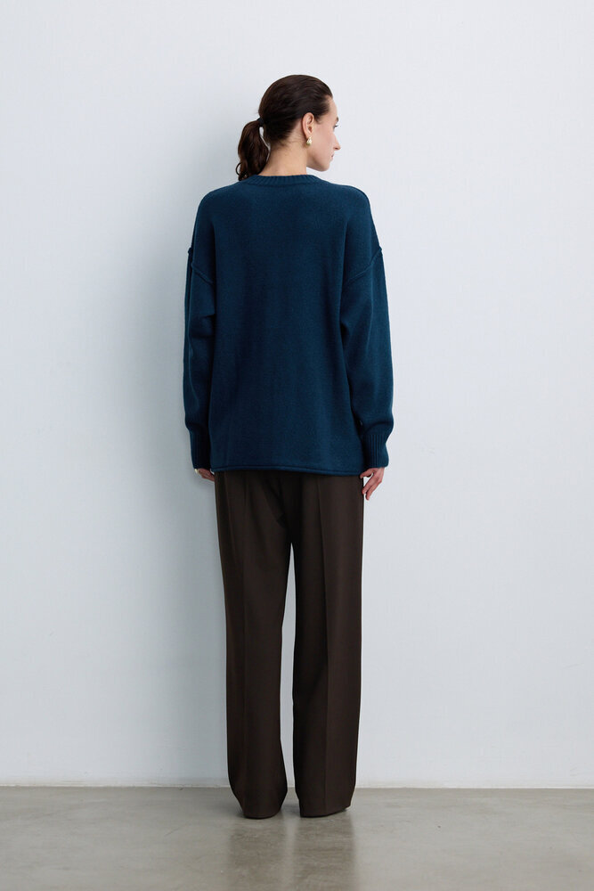 BE BLUE - PETROL DİKİŞ DETAYLI TRİKO KAZAK