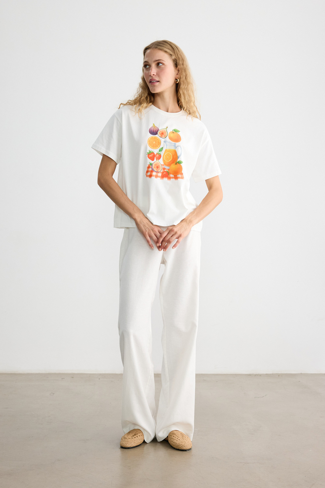 BE BLUE - PORTAKAL BASKILI KISA KOLLU T-SHIRT