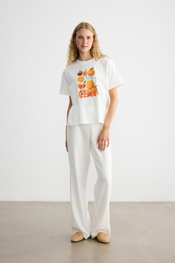 BE BLUE - PORTAKAL BASKILI KISA KOLLU T-SHIRT