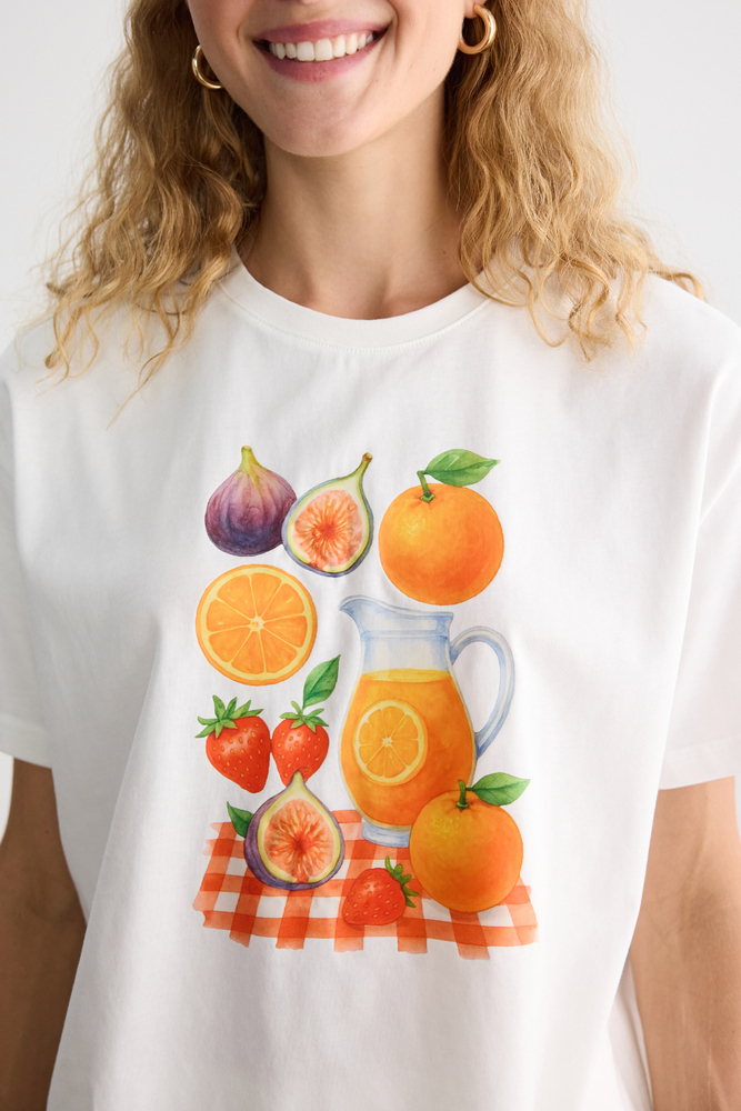 BE BLUE - PORTAKAL BASKILI KISA KOLLU T-SHIRT