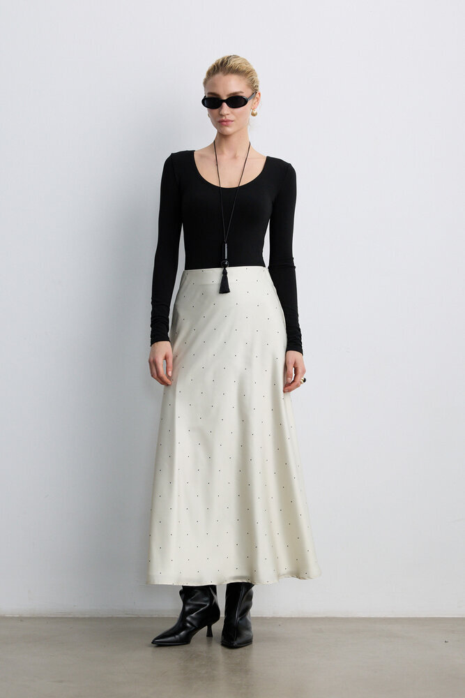 BE BLUE - PUANTİYE DESENLİ SATEN ETEK