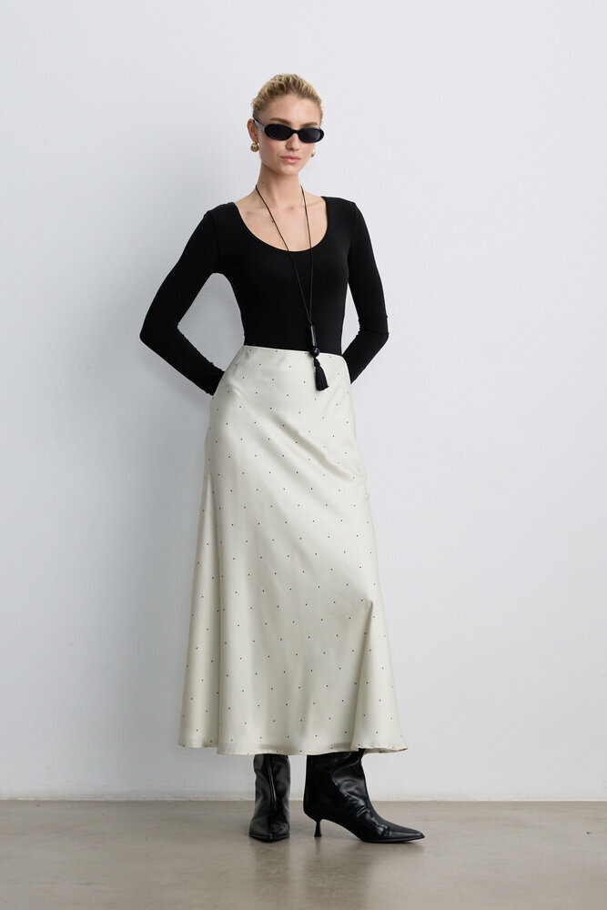 BE BLUE - PUANTİYE DESENLİ SATEN ETEK