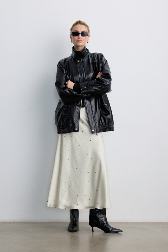 BE BLUE - PUANTİYE DESENLİ SATEN ETEK