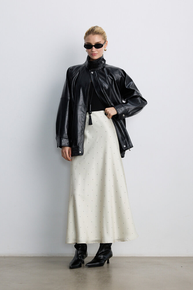 BE BLUE - PUANTİYE DESENLİ SATEN ETEK