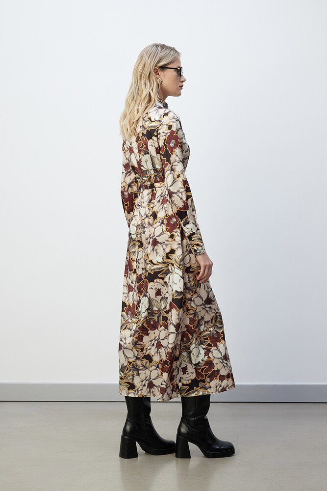 BE BLUE - RETRO FLORAL DESENLİ GÖMLEK ELBİSE