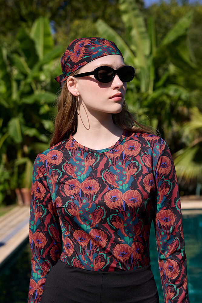 BE BLUE - RETRO FLORAL DESENLİ TESETTÜR MAYO BODY