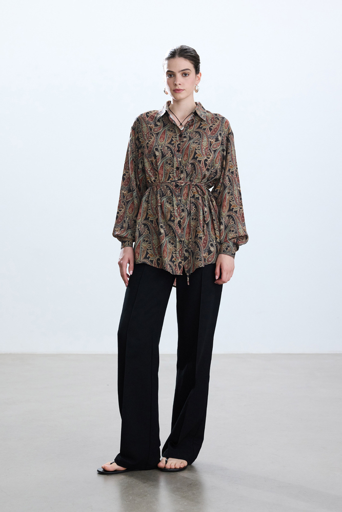 BE BLUE - RETRO ŞAL DESENLİ VINTAGE GÖMLEK