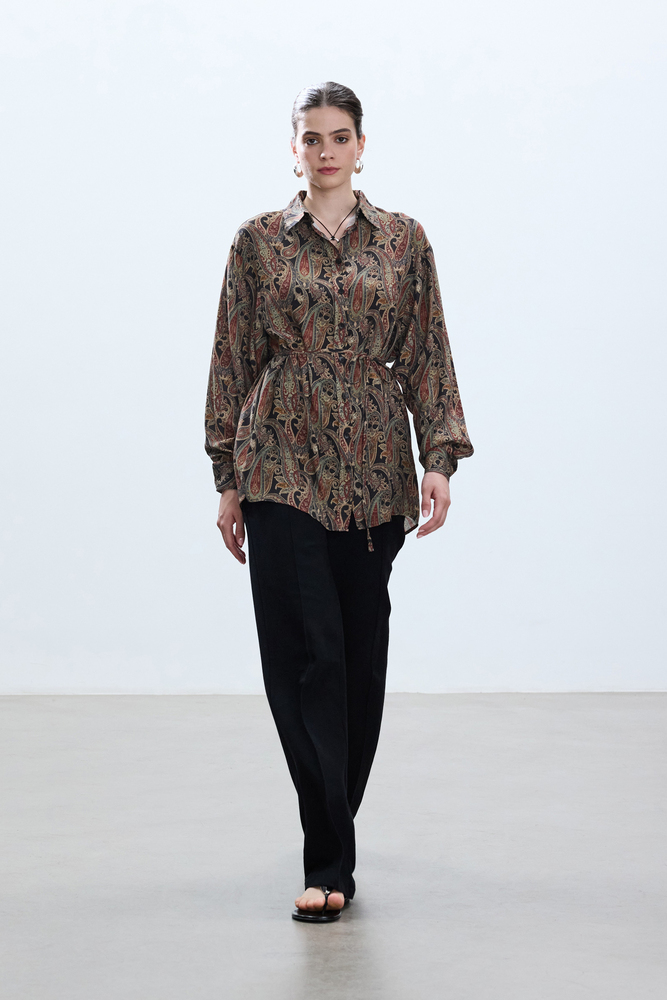 BE BLUE - RETRO ŞAL DESENLİ VINTAGE GÖMLEK