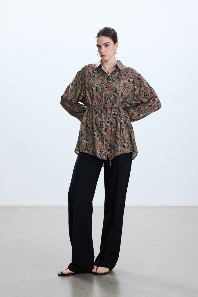 BE BLUE - RETRO ŞAL DESENLİ VINTAGE GÖMLEK